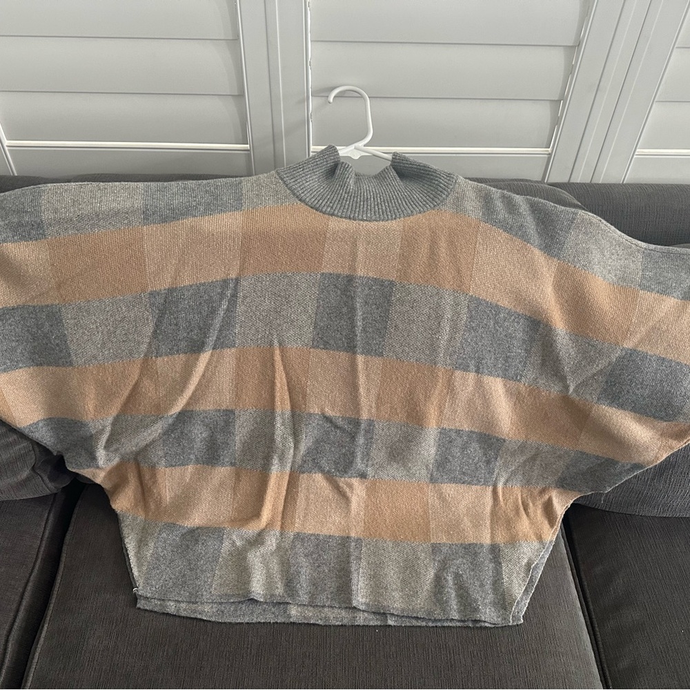 Checked Gray and Tan Cape Sweater